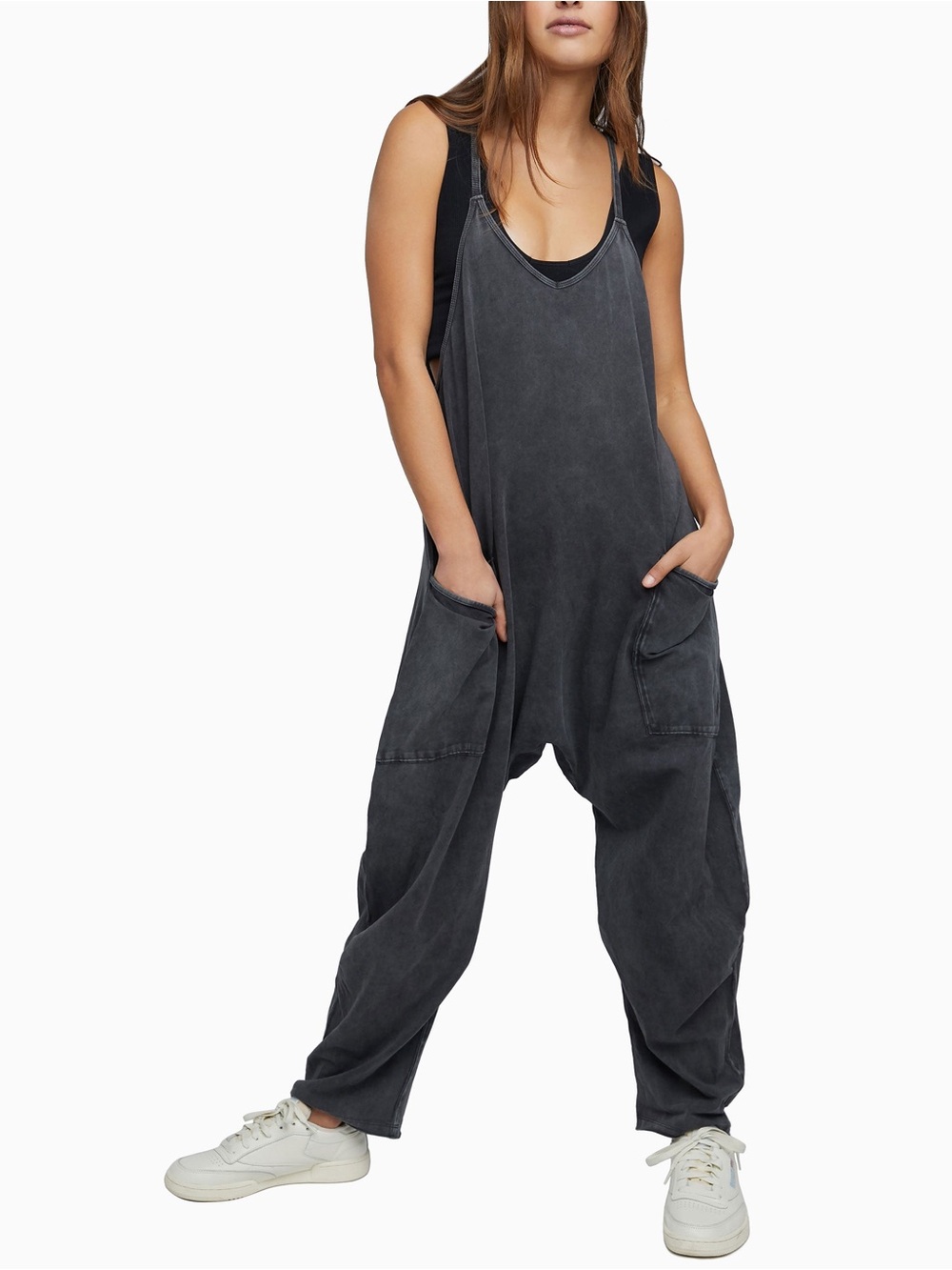 FP Movement by Free People Washed Charcoal Drop-Crotch Jumpsuit